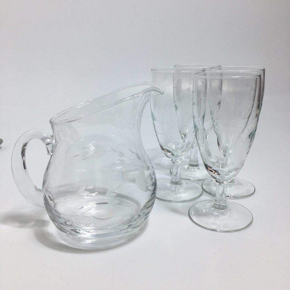 Crystal Princess House Heritage Pitcher & 5” Juice Glasses Cocktails Whiskey 5pc